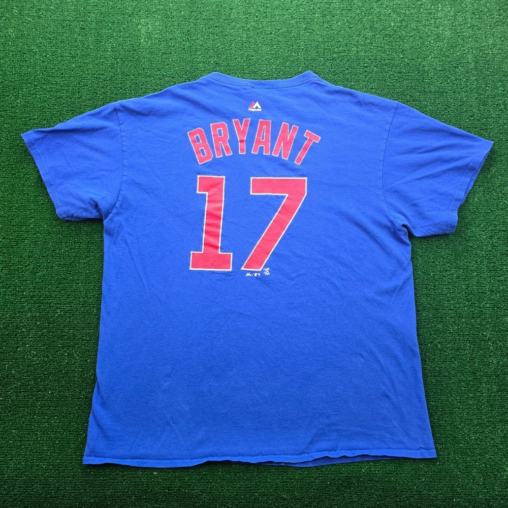 Chicago Cubs Majestic MLB Kris Bryant #17 Player Tshirt Mens XL Blue Baseball